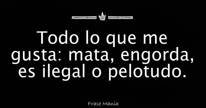 Todo lo que me gusta: mata, engorda, es ilegal o pelotudo.